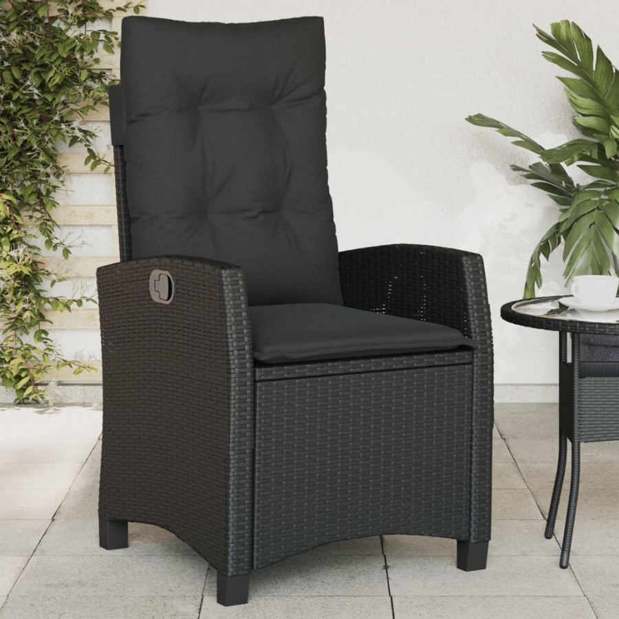 Chaise inclinable de jardin avec coussins noir résine tressée