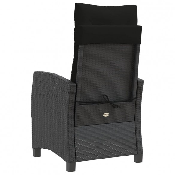 Chaise inclinable de jardin avec coussins noir résine tressée