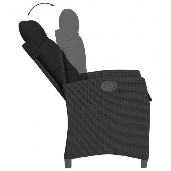 Chaise inclinable de jardin avec coussins noir résine tressée