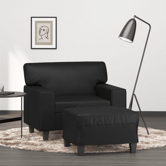 Fauteuil avec repose-pied Noir 60 cm Similicuir