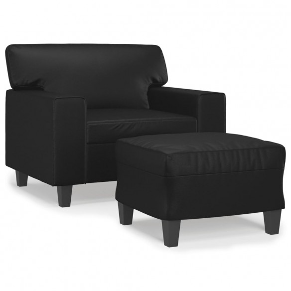 Fauteuil avec repose-pied Noir 60 cm Similicuir