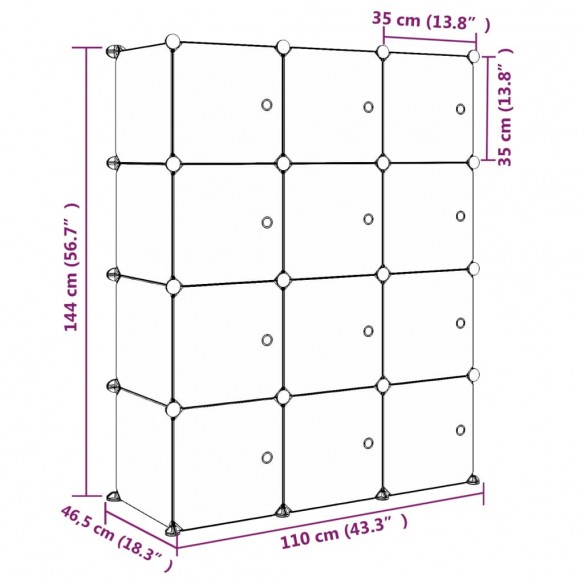 Armoire de rangement pour enfants avec 12 cubes Rose PP