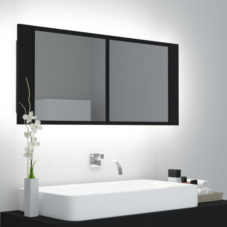 Armoire à miroir de salle de bain LED Noir 100x12x45 Acrylique