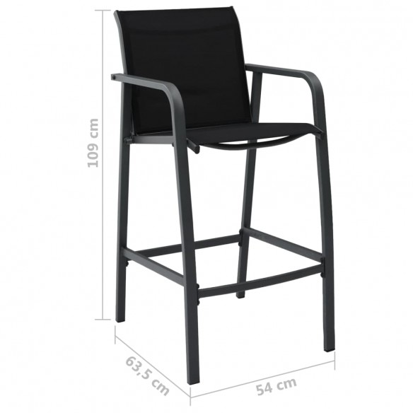 Chaises de bar de jardin 2 pcs Noir Textilène