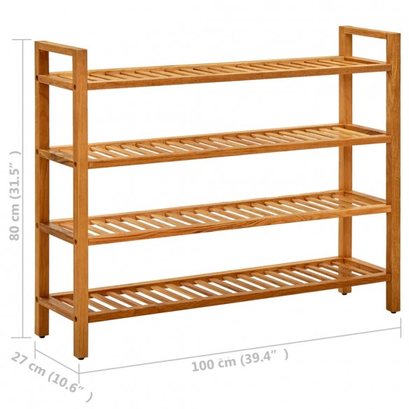 Étagère à chaussures à 4 niveaux 100x27x80 cm Chêne massif