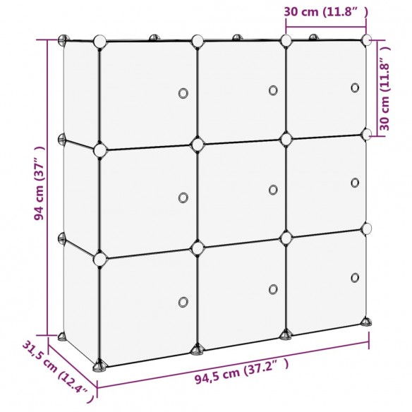 Cubes de rangement 9 pcs avec portes Transparent PP