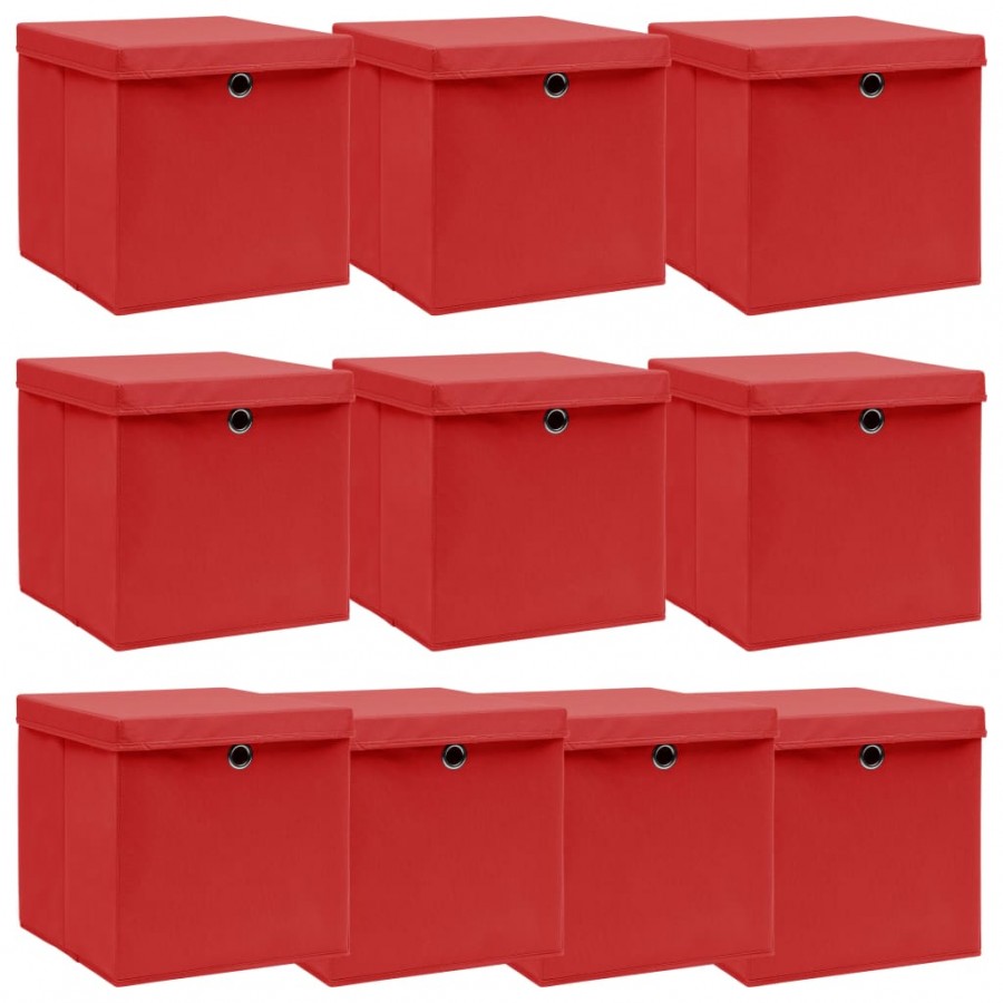 Boîtes de rangement et couvercles 10 pcs Rouge 32x32x32cm Tissu