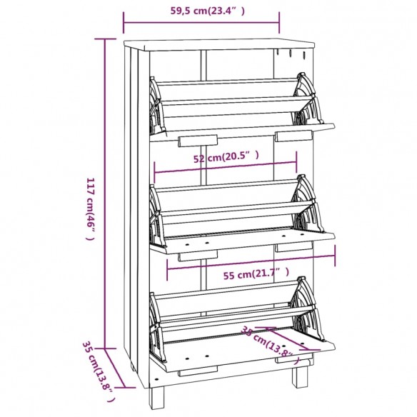 Armoire à chaussures HAMAR Gris clair 59,5x35x117 cm Pin massif