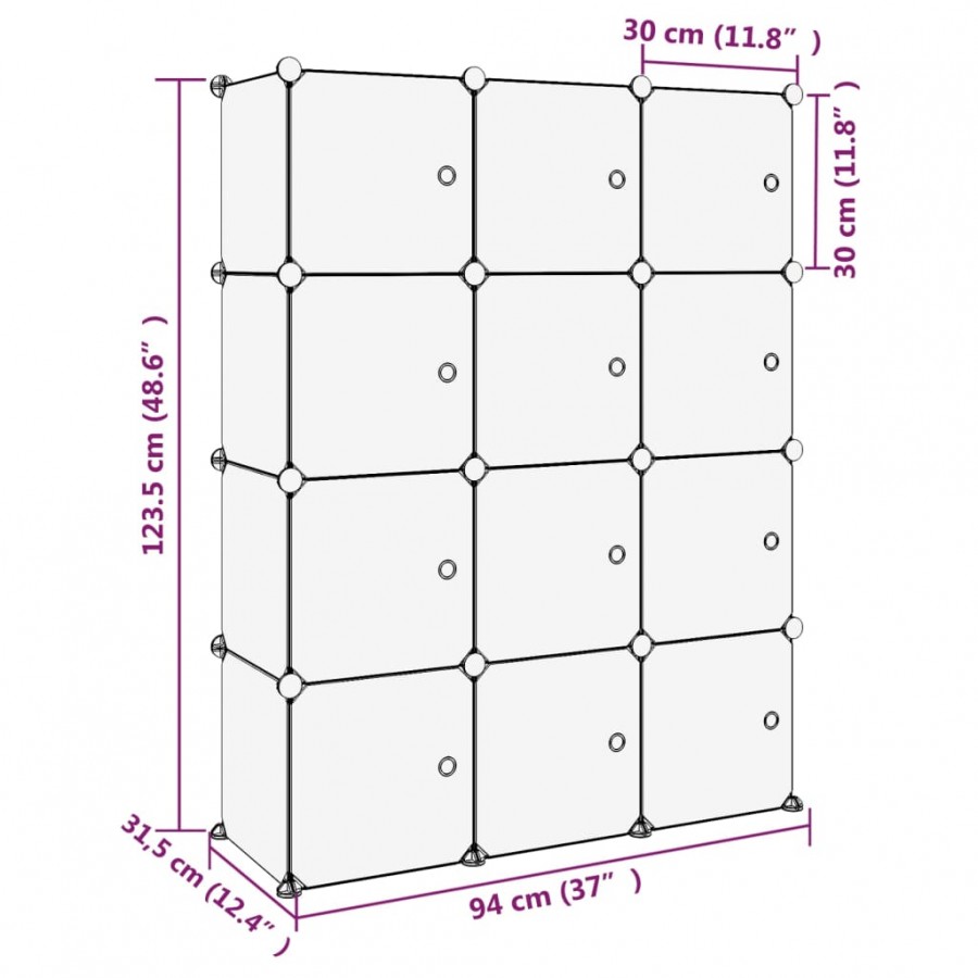 Cubes de rangement 12 pcs avec portes Transparent PP