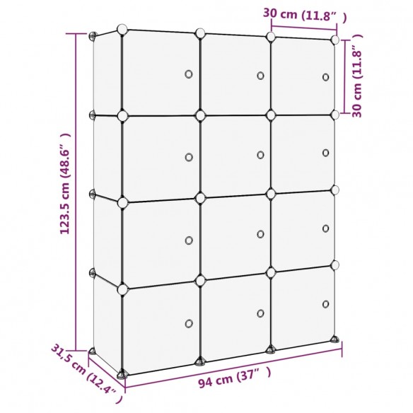 Cubes de rangement 12 pcs avec portes Transparent PP