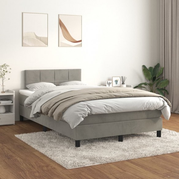 Cadre de lit et matelas Gris clair 120x200cm Velours