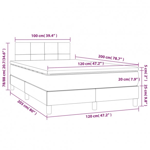 Cadre de lit et matelas Gris clair 120x200cm Velours