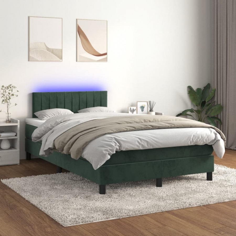 Sommier à lattes de lit avec matelas LED Vert foncé 120x200 cm