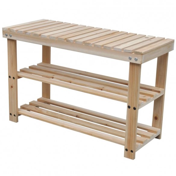 Étagère à chaussures 2 en 1 avec dessus banc 2 pcs Bois massif