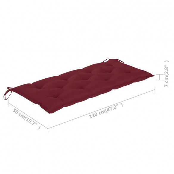 Banc Batavia avec coussin bordeaux 120 cm Bois de teck massif