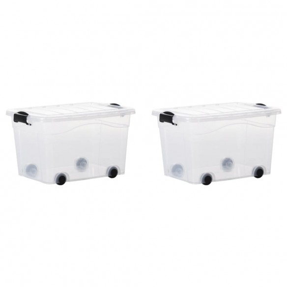 Boîtes de rangement et roues et couvercles 2pcs Transparent 40L