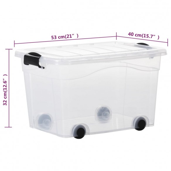 Boîtes de rangement et roues et couvercles 2pcs Transparent 40L