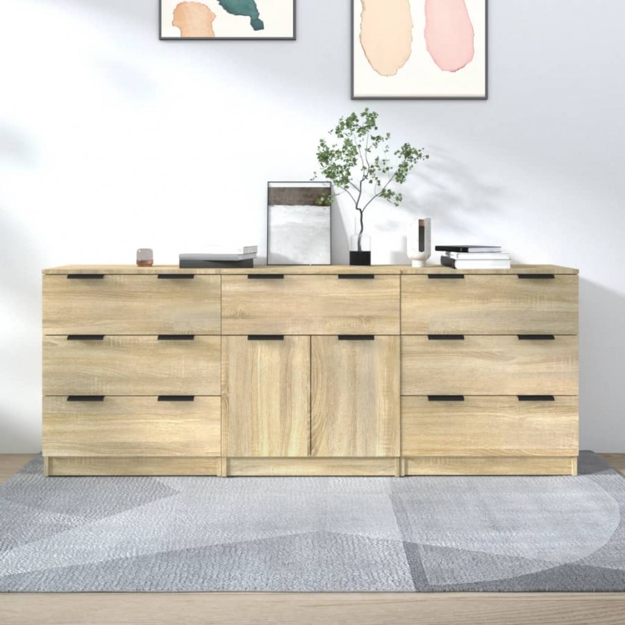 Buffets 3 pcs Chêne sonoma Bois d'ingénierie