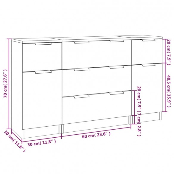 Ensemble de buffets 3 pcs Chêne sonoma Bois d'ingénierie