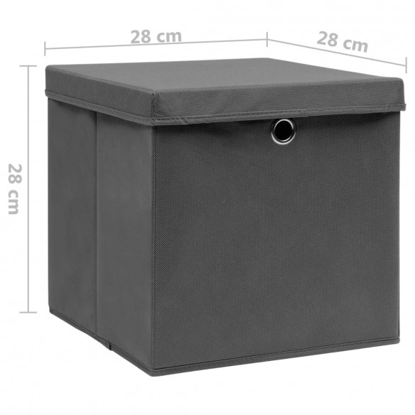 Boîtes de rangement avec couvercles 10 pcs 28x28x28 cm Gris