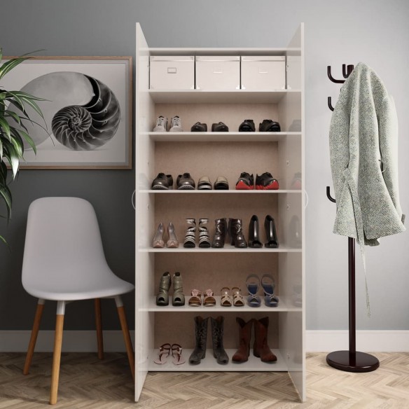 Armoire à chaussures Blanc brillant 80x35,5x180 cm Aggloméré