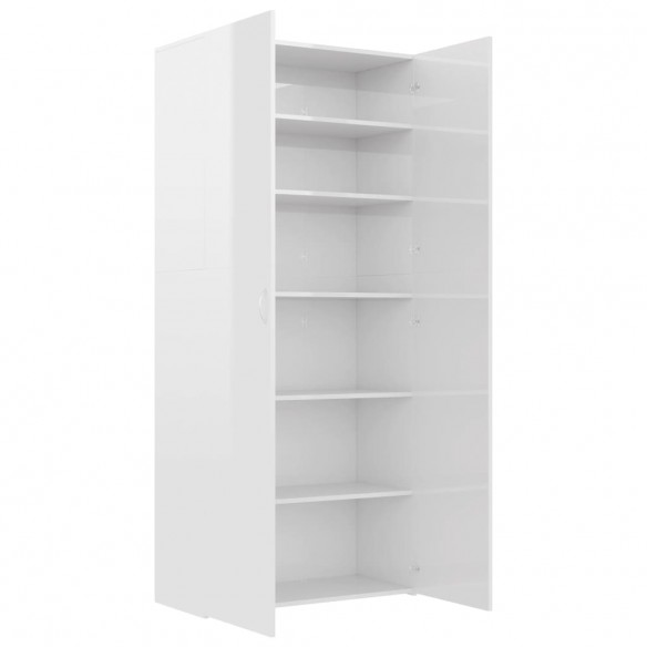 Armoire à chaussures Blanc brillant 80x35,5x180 cm Aggloméré