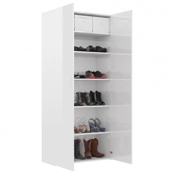 Armoire à chaussures Blanc brillant 80x35,5x180 cm Aggloméré