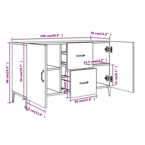 Buffet chêne sonoma 100x36x60 cm bois d'ingénierie