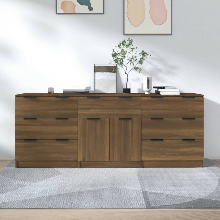 Buffets 3 pcs Chêne marron Bois d'ingénierie