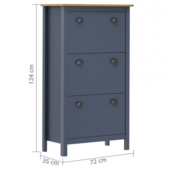 Armoire à chaussures Hill Gris 72x35x124 cm Bois de pin solide