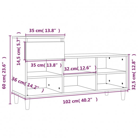 Armoire à chaussures Sonoma gris 102x36x60 cm Bois d'ingénierie