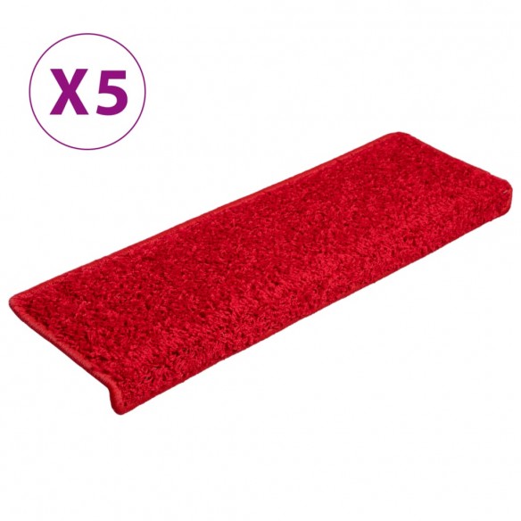 Tapis d'escalier 5 pcs 65x21x4 cm Rouge