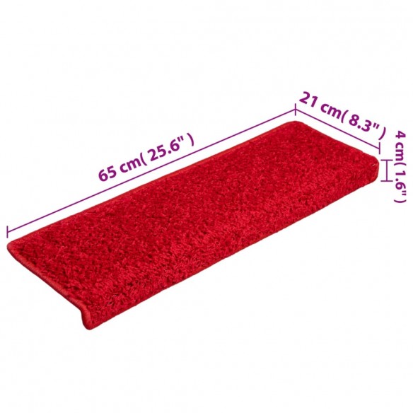 Tapis d'escalier 5 pcs 65x21x4 cm Rouge