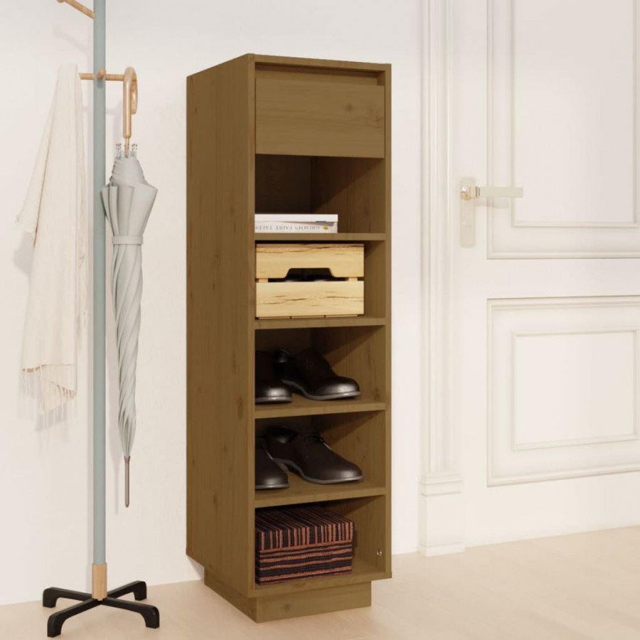 Armoire à chaussures marron miel 30x34x105cm bois de pin massif