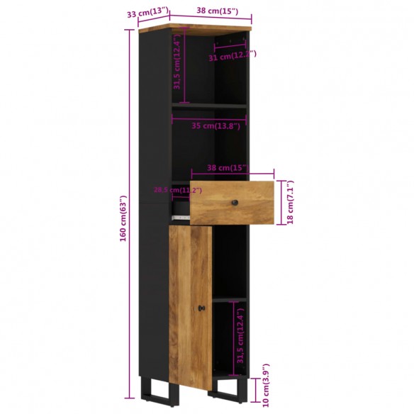 Armoire de salle de bain 38x33x160 cm bois massif de manguier