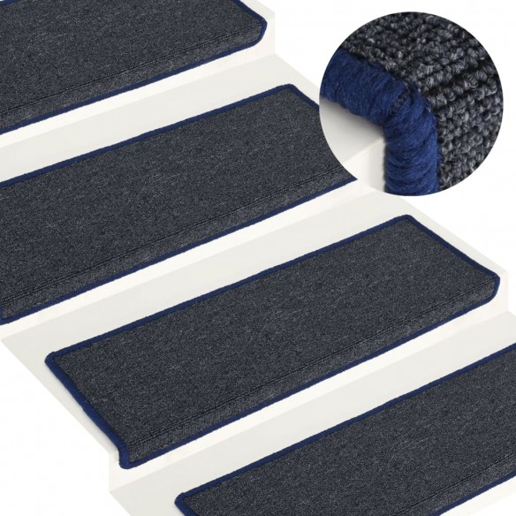 Tapis d'escalier 15 pcs 65x21x4 cm Gris et bleu