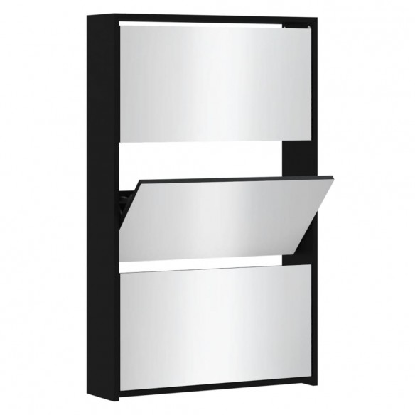 Armoire à chaussures avec miroir 3 niveaux Noir 63x17x102,5 cm