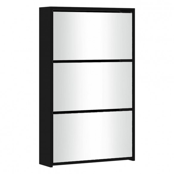 Armoire à chaussures avec miroir 3 niveaux Noir 63x17x102,5 cm