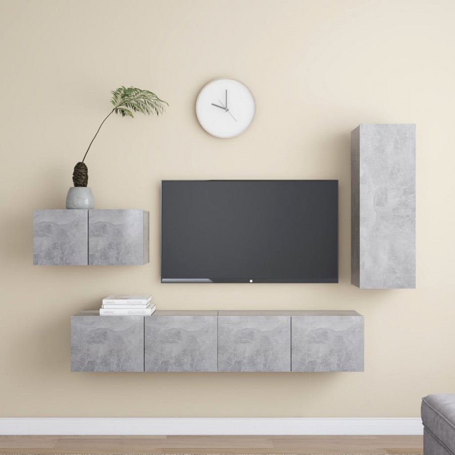 Ensemble de meuble TV 4 pcs Gris béton Aggloméré