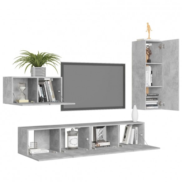 Ensemble de meuble TV 4 pcs Gris béton Aggloméré