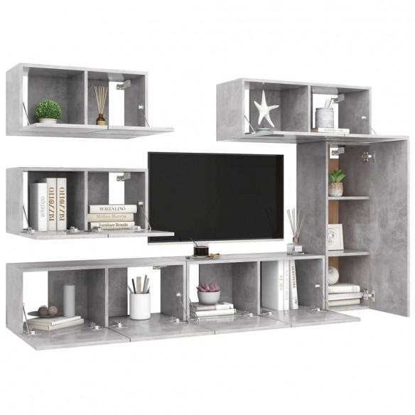 Ensemble de meuble TV 6 pcs Gris béton Aggloméré