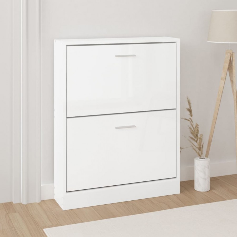 Armoire à chaussure Blanc brillant 59x17x81 cm Bois ingénierie