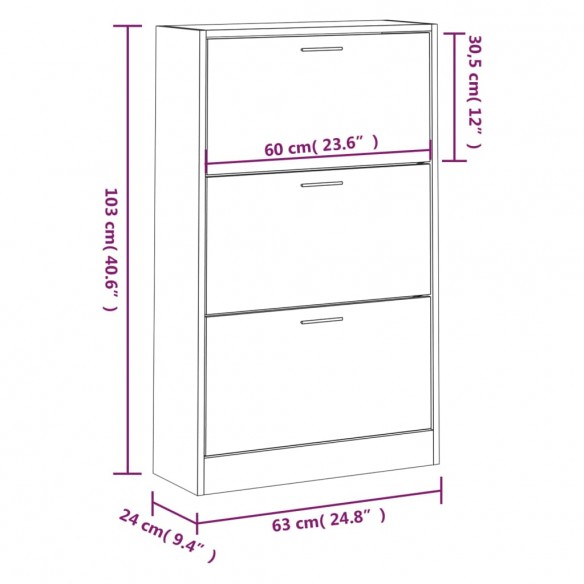 Armoire à chaussures Noir 63x24x103 cm Bois d'ingénierie