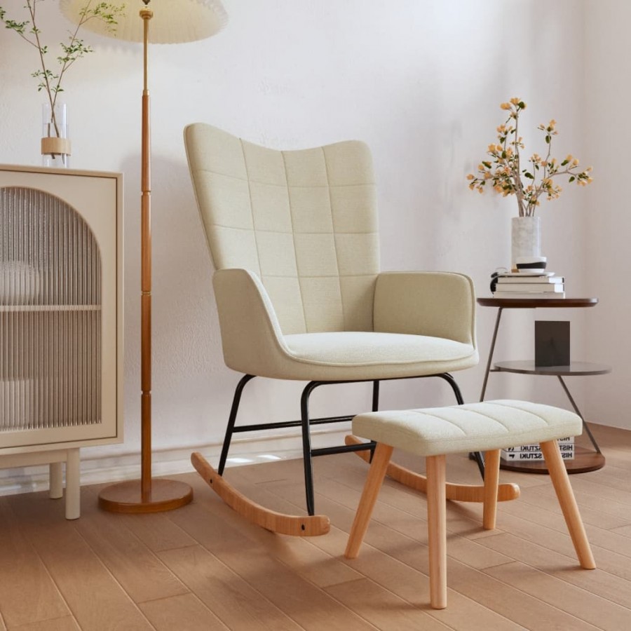 Chaise à bascule avec tabouret Crème Tissu