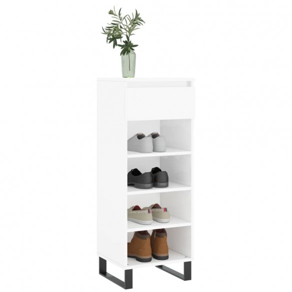 Armoire à chaussures Blanc brillant 40x36x105cm Bois ingénierie