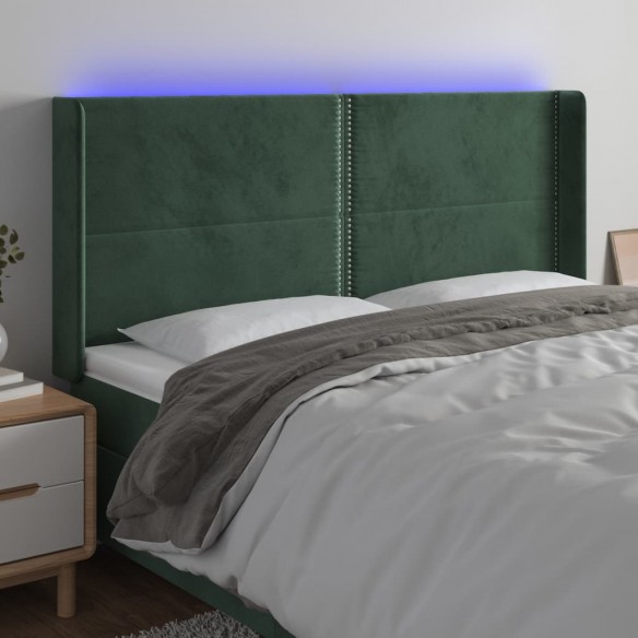 Tête de lit à LED Vert foncé 163x16x118/128 cm Velours