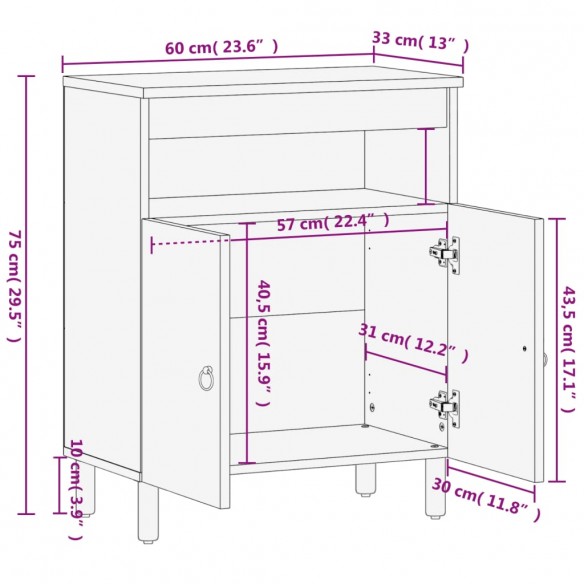 Armoire latérale 60x33x75 cm bois massif de manguier