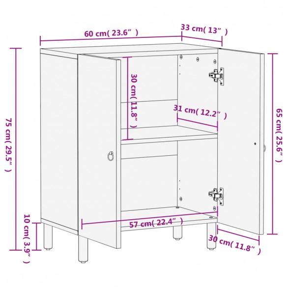 Armoire latérale 60x33x75 cm bois massif de manguier