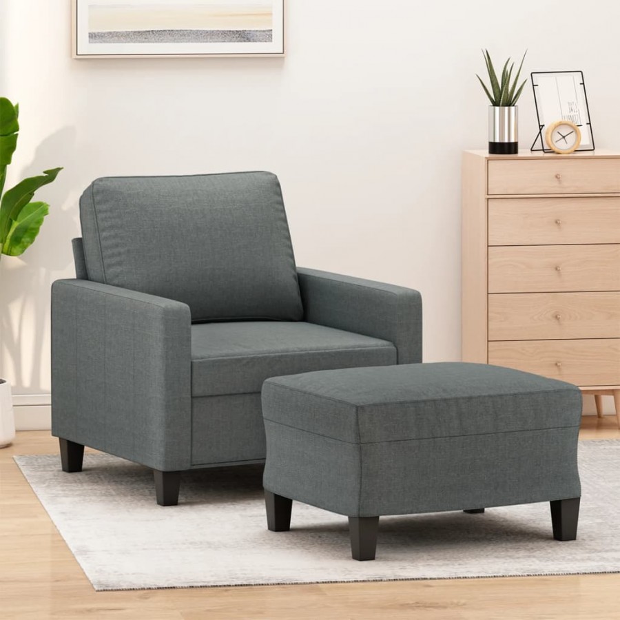 Fauteuil avec repose-pied Gris foncé 60 cm Tissu