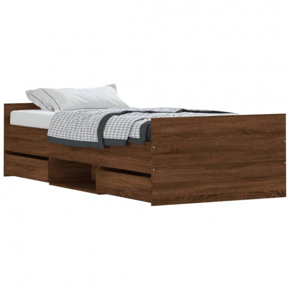 Cadre de lit tête de lit et pied de lit chêne marron 90x200 cm